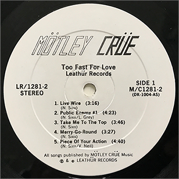 TOO FAST FOR LOVE - LEATHUR RECORDS SECOND PRESS ALTERNATE INSERT