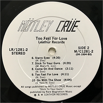 TOO FAST FOR LOVE - LEATHUR RECORDS SECOND PRESS ALTERNATE INSERT