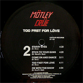 TOO FAST FOR LOVE - LEATHUR RECORDS THIRD PRESS