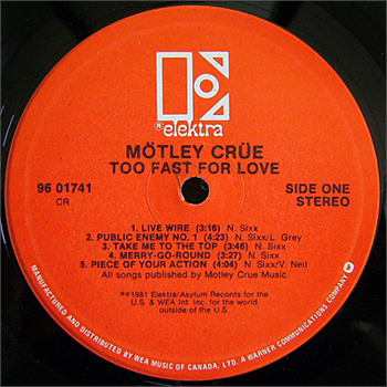 TOO FAST FOR LOVE - ELEKTRA, CANADA PROMO