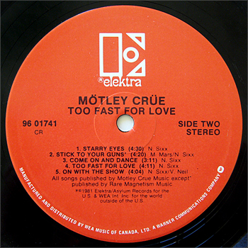 TOO FAST FOR LOVE - ELEKTRA, CANADA [#3]